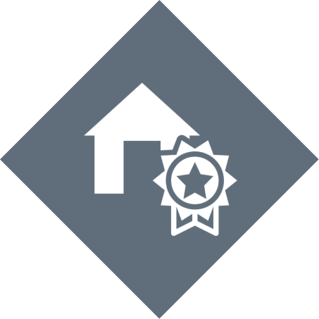 House icon with star ribbon badge.
