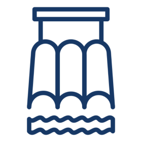 Blue outline of a showerhead on black.