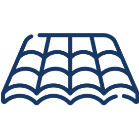 Blue roof tile icon on black background.