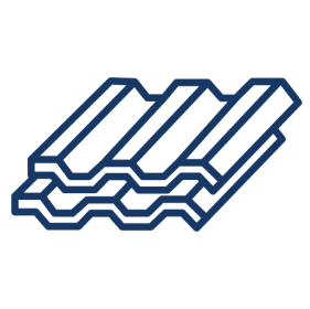 Blue roofing tiles icon on black background.