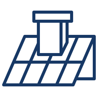 Chimney and solar panel roof icon.